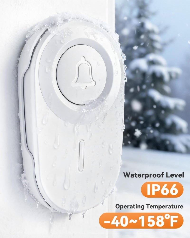 Hapythda Wireless Doorbell,Classroom Doorbell with 48 Chimes 5 Volume Levels Metal Horn,1600FT Range Consumption Wireless Doorbells for Home,Low Power 5-Year Battery Doorbell,White - Image 3